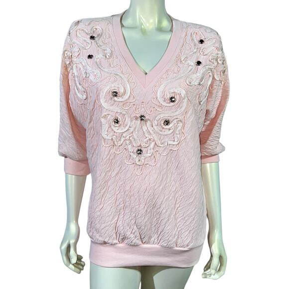 Rafael Small Pink Jeweled Sweatshirt, Vintage 1990s, Good Condition - Picture 10 of 11